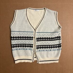 Men's Cream and Black Patterned Sweater Vest